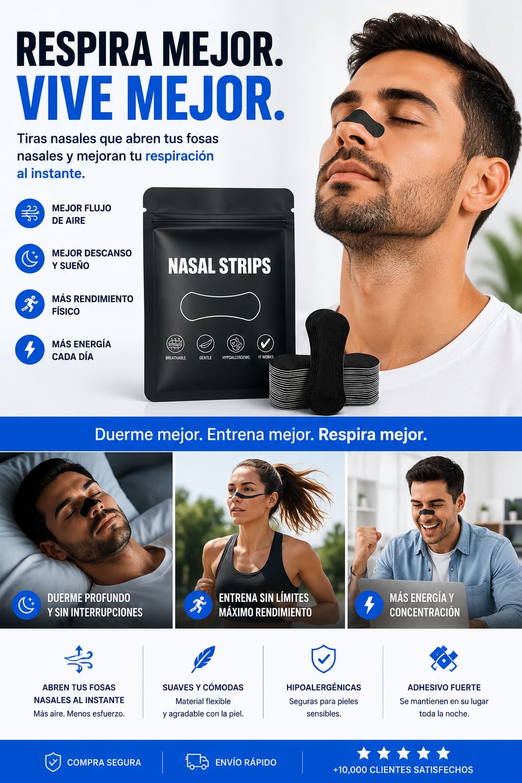 Pack real RespiroStrips en uso: descanso, deporte y día a día